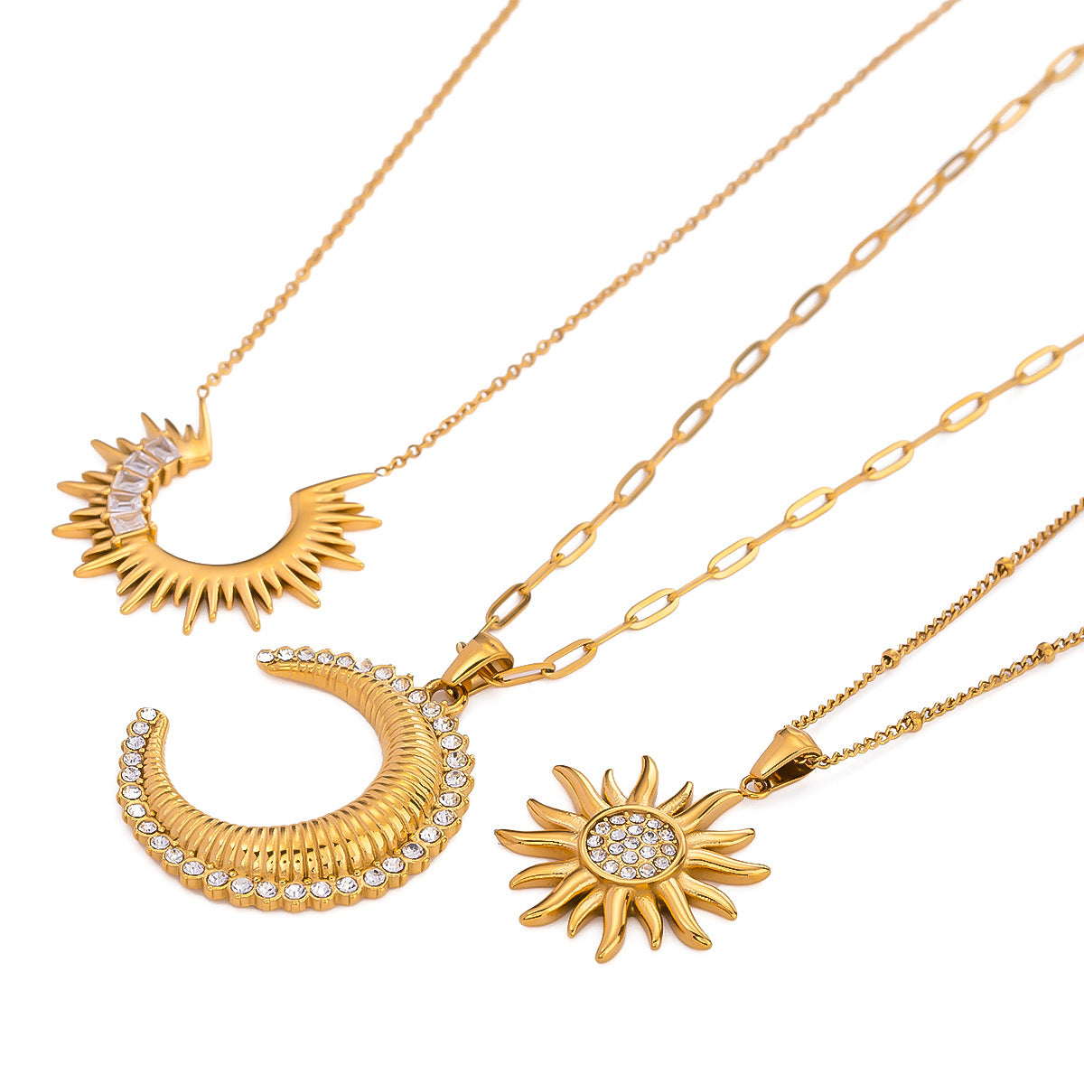 Stainless Steel Zircon Necklace Sunflower Collarbone Chain Moon Pendant Choker