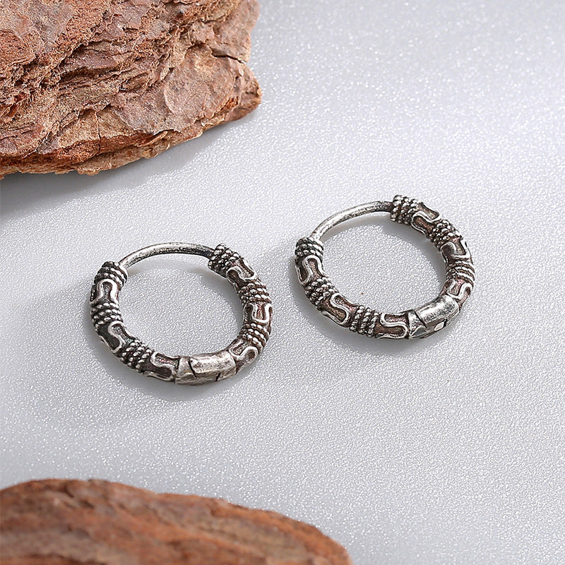 E0729 Vintage Distressed Earrings for Women Simple Ethnic Style Ancient silver Snake Texture Fashion Earrings