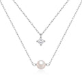 Crystal-Set Pearl 925 Sterling Silver Necklace — design silhouette — jewelry finish and design detail