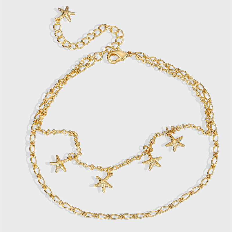 A0014 Jewelry Starfish Tassel Chain Simple Design Anklet for Women Brass Gold-Plated Foot Jewelry