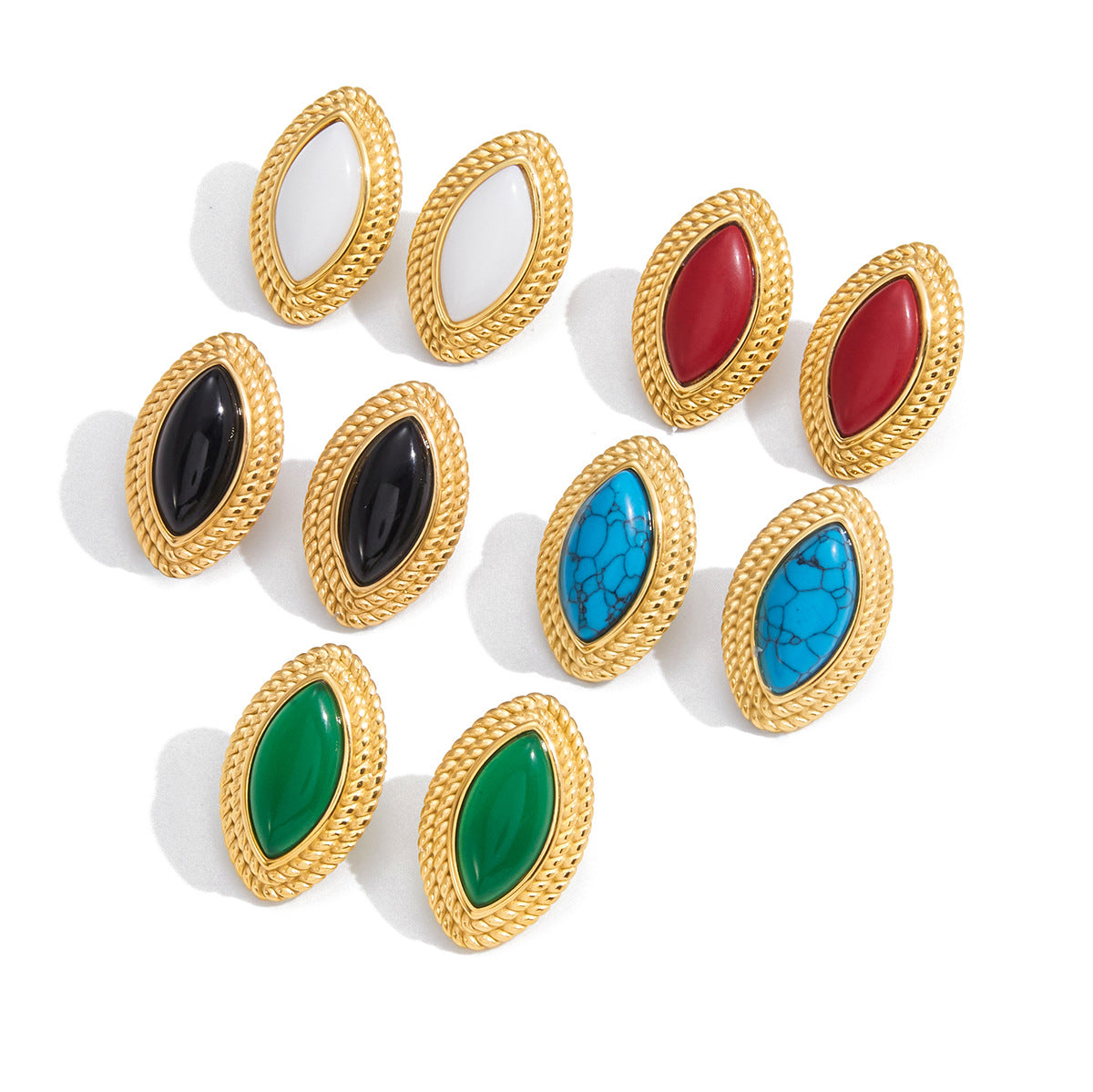 2H Agate Earrings Stainless Steel Blue Turquoise Jewelry Non-Fading