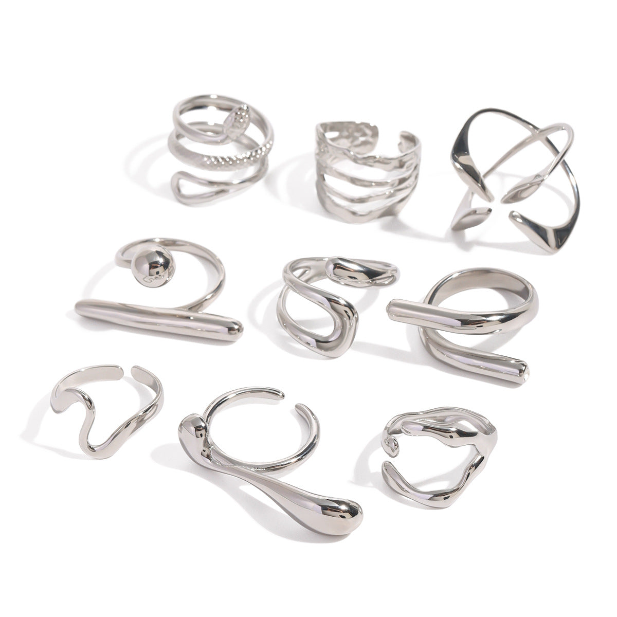 Stainless Steel Color Exaggerated Open Ring rings