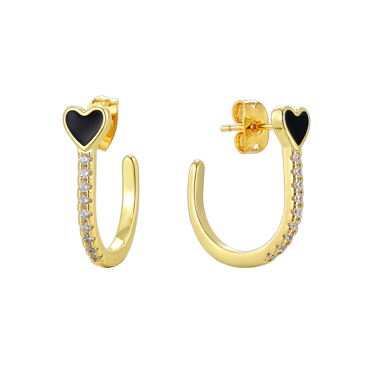 E0656 Korean Style Dongdaemun Epoxy Heart Earrings for Women Fashion Gold-Plated Zirconia Earrings