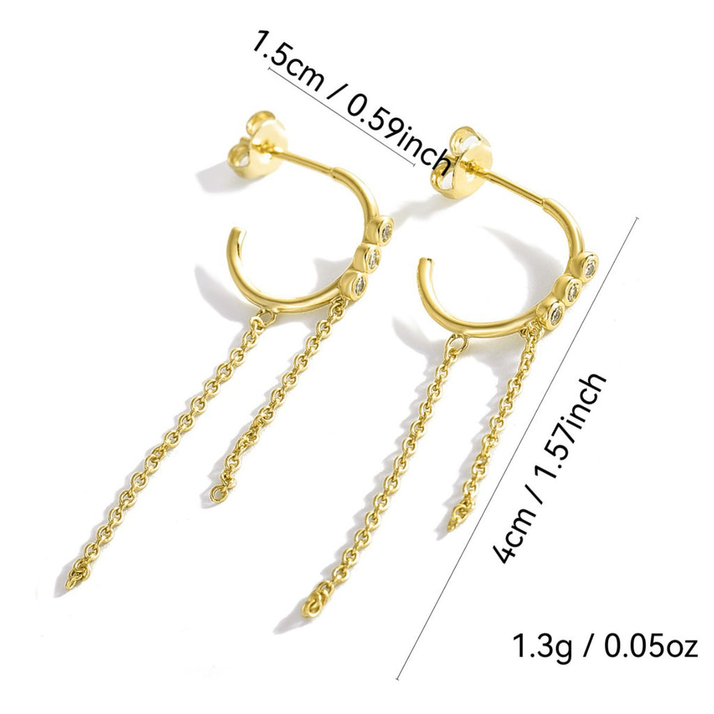 E0053 Retro Tassel Earrings for Women Gold-Plated Zirconia Drop Chain Earrings