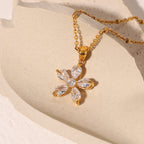 New Flower Necklace18K Gold-plated stainless steel16mm White Zircon Five Petal Flower Pendant Necklace for Women