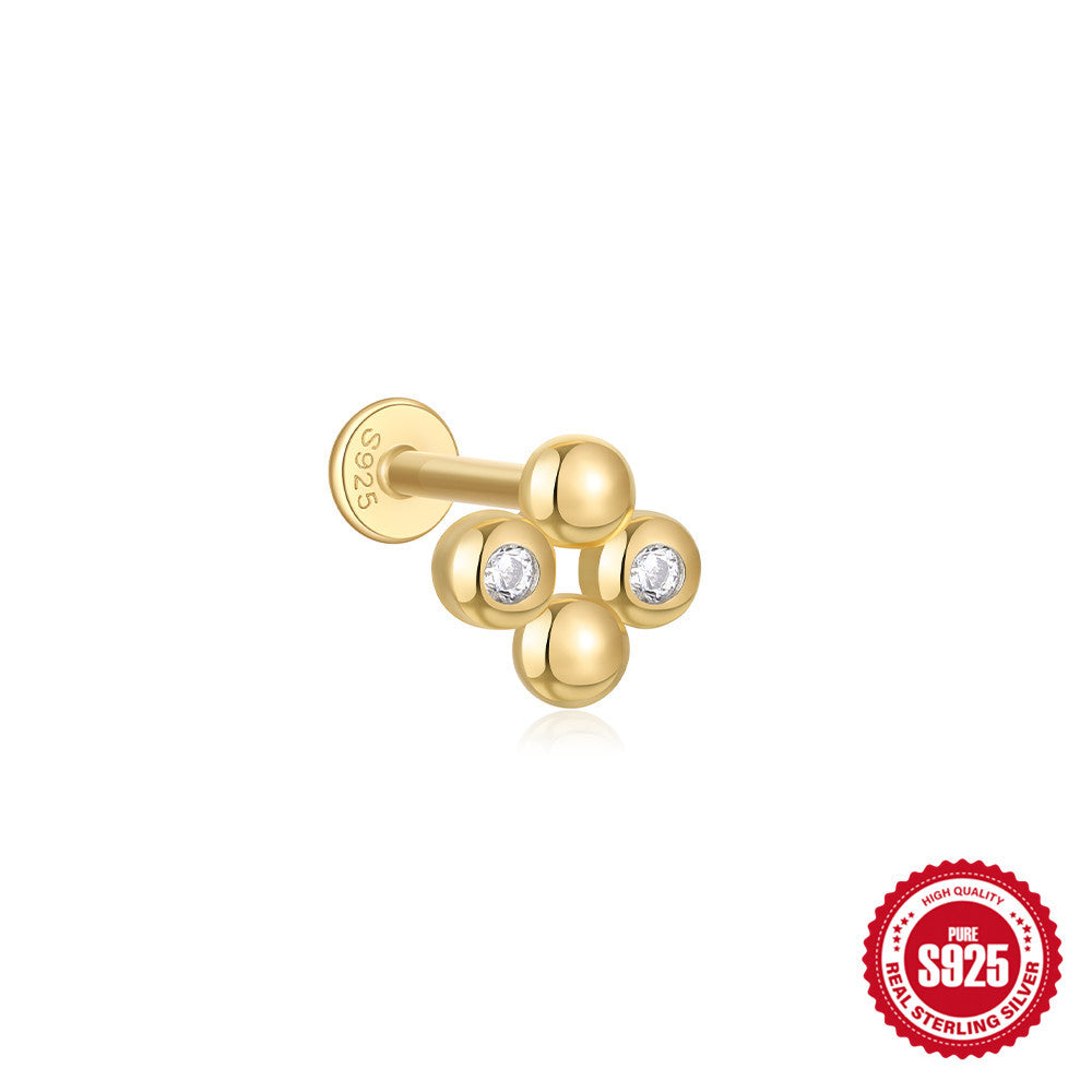 S925Sterling Silver Heart Crown Inlaid Diamond Soft Bone Spiral Piercing Stud Earrings for Women Hot Selling Ear Bone Stud