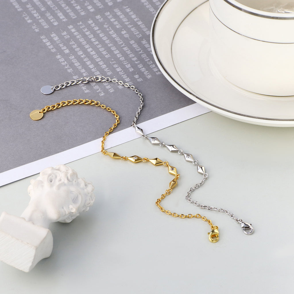B0037Wind Rhombus Women's Thin Bracelet Fashionable Gold-Plated Copper with Zircon Inlay Source of Goods