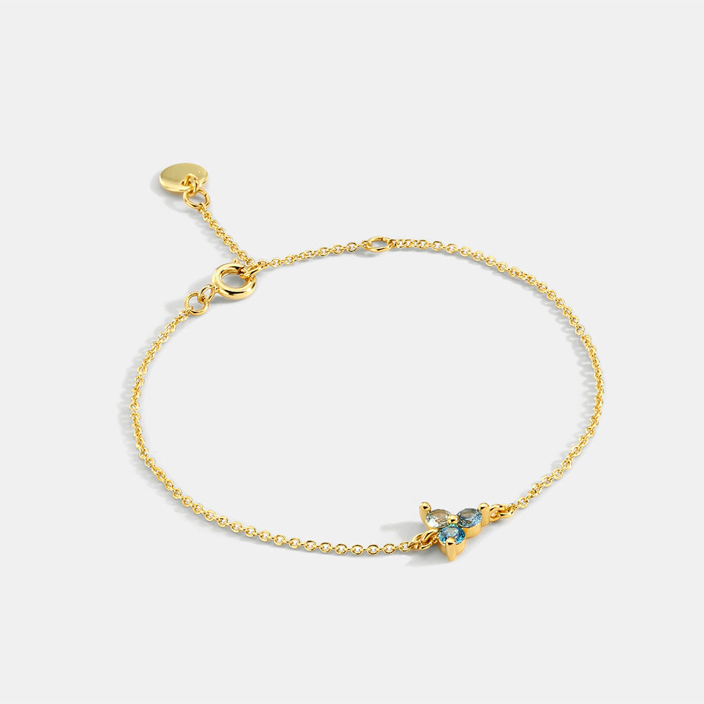 B0024 Blue Zircon Flower Gold-Plated Bracelet Simple Jewelry