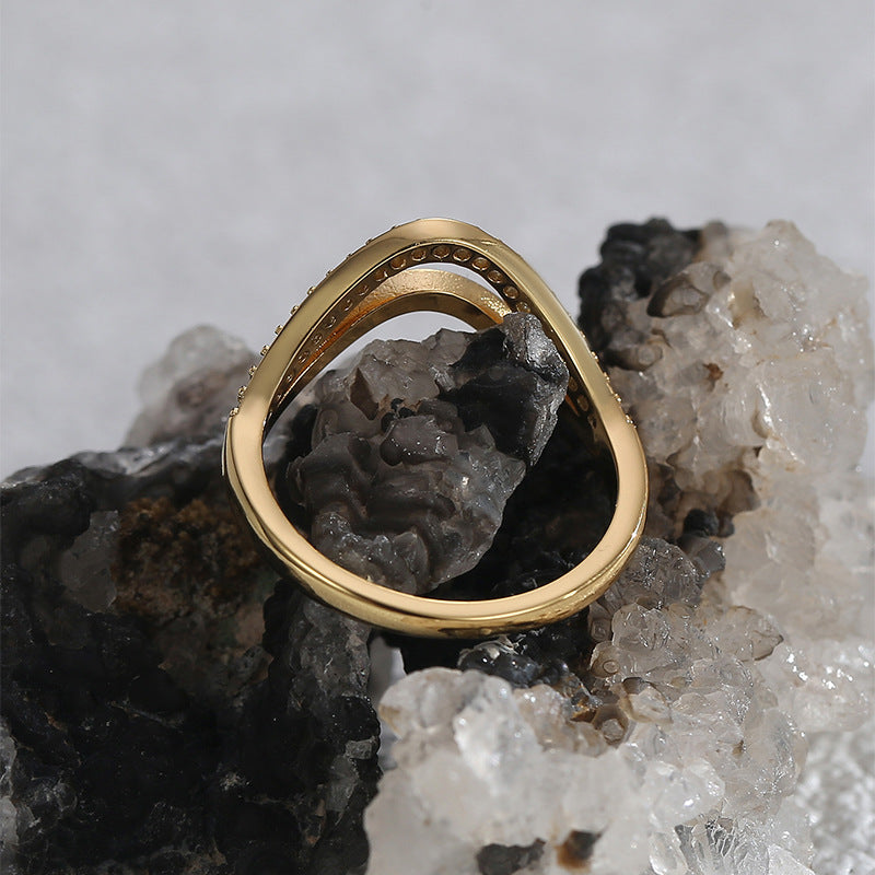 R0579 Fashion Double Layer Design Ring for Women Brass Gold Plated Micro Inlaid White Zircon