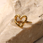 French Style Ring for Women, Designer Blogger's Same Style, Hammered Heart Gold-Plated Non-Fading Ring