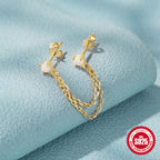 S925Sterling Silver Chain Tassel Inlaid Diamond Opal Australian Opal Threader Earrings Stud Earrings Korean Style High-end Earrings for Women