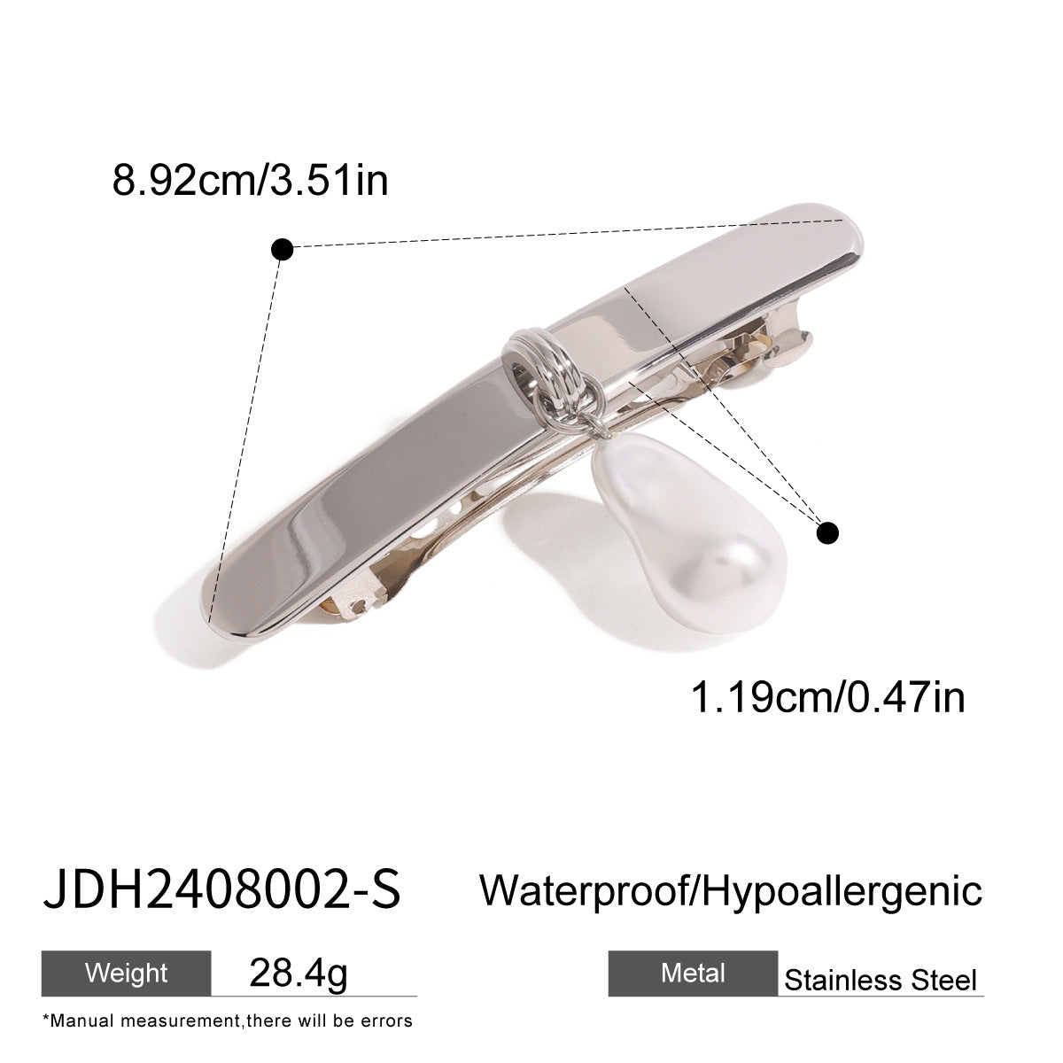 2H Stainless Steel Pearl Hair Clip Hair Accessories Bangs Side Clip Bobby Pin Hair Ornament