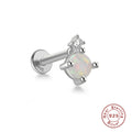 Unisex Sterling Silver Opal Threaded Ear Bone Stud Earrings — side profile — alternate angle 3 — jewelry finish and design detail
