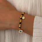 B0281 Vintage Demon Eye Zircon Inlaid Beaded Design Indian Agate Stone Bracelet