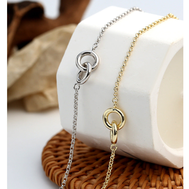 N0027 Double Ring Gold-Plated Necklace for Women, Minimalist Metallic Circle Pendant Accessory