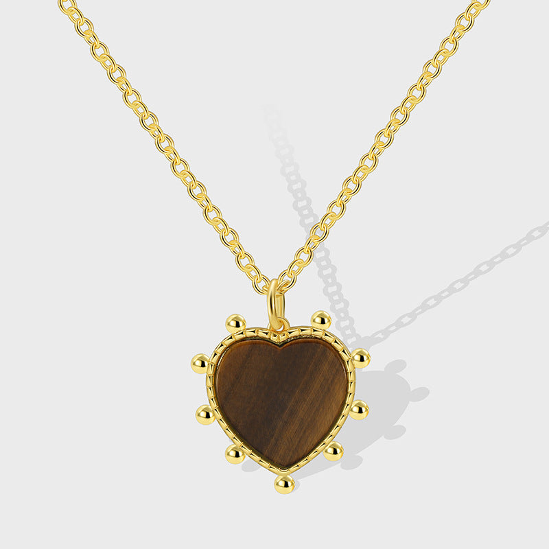 Gold-Plated Tiger Eye Heart Vintage Necklace — front view
