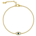 Gold-Plated Brass Evil Eye Blue CZ Chain Bracelet with a chain design profile