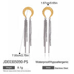 2H Stainless Steel Moon Tassel Earrings Ear Hoops Non-Fading Ear Jewelry