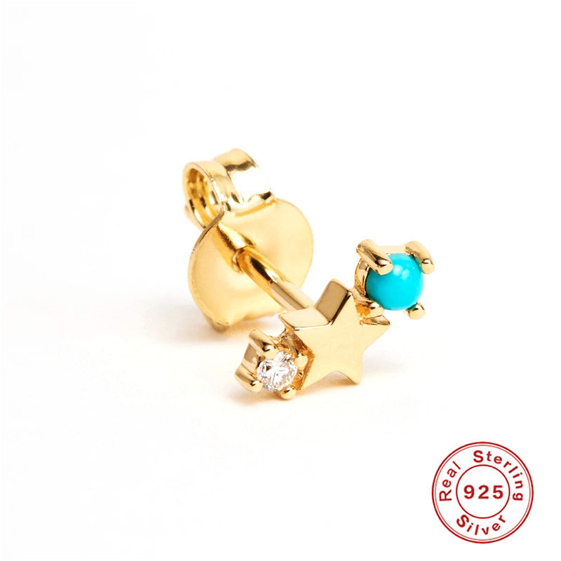 S925Sterling Silver Five-Pointed Star Zodiac Birthstone Inlaid Diamond Stud Earrings Creative Earrings Jewelry