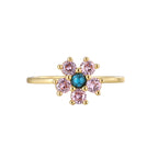 R0690 Cute Flower Pink Zircon Ring for Women Plated18K Golden Sweet Cool Style Turquoise