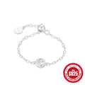 Zircon 925 Sterling Silver Adjustable Chain Ring — top view — jewelry finish and design detail