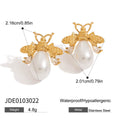 Gold-Plated Turquoise Pearl Stainless Steel Stud Earrings — Contemporary Style — alternate product view — jewelry finish and design detail