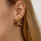 2H Oil Drop Door Handle Earrings Non-Fading Ear Studs Stainless Steel Jewelry