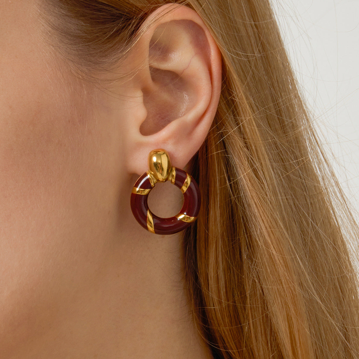 2H Oil Drop Door Handle Earrings Non-Fading Ear Studs Stainless Steel Jewelry