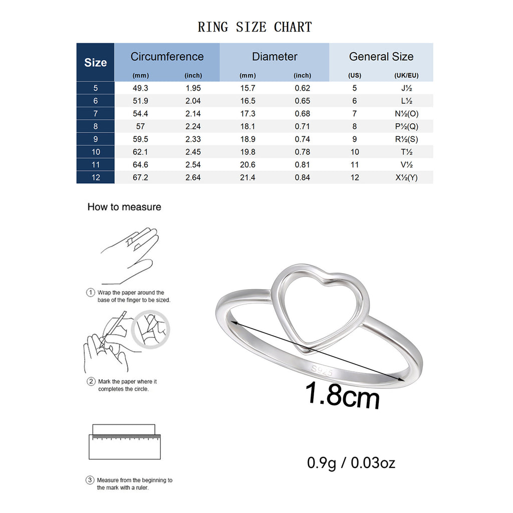 SR0040 S925Silver Thread Hollow Heart Ring for Women Sweet Design