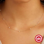 S925 Sterling Silver Pearl Layered Collarbone Necklace Korean Style