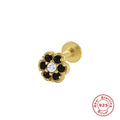 Floral Geometric Stud 925 Sterling Silver Earrings — decorative detail — alternate angle 2 — jewelry finish and design detail