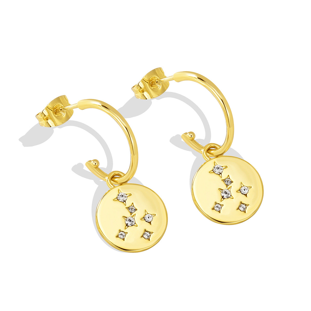 E0221  Round Disc Inlaid Diamond Star Earrings Vintage Meteor Round Pendant Earrings for Women