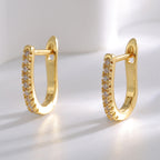 E0522 Fashionable Design Earrings for Women, Brass Gold-Plated Single Row with Zirconia U Shape Ear Clip