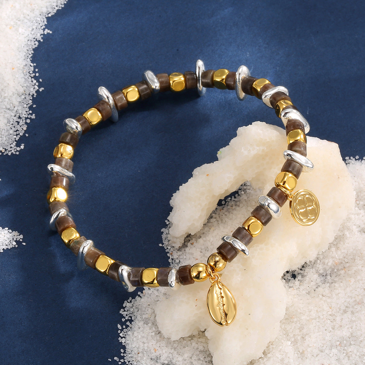 B0332 Vintage Melard Sunflower Zircon Beaded Fashion Technology Labradorite Bracelet