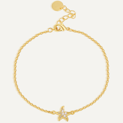 14K Gold-Plated Brass Starfish Star CZ Bracelet with Cubic zirconia Detail in a gold-tone brass finish