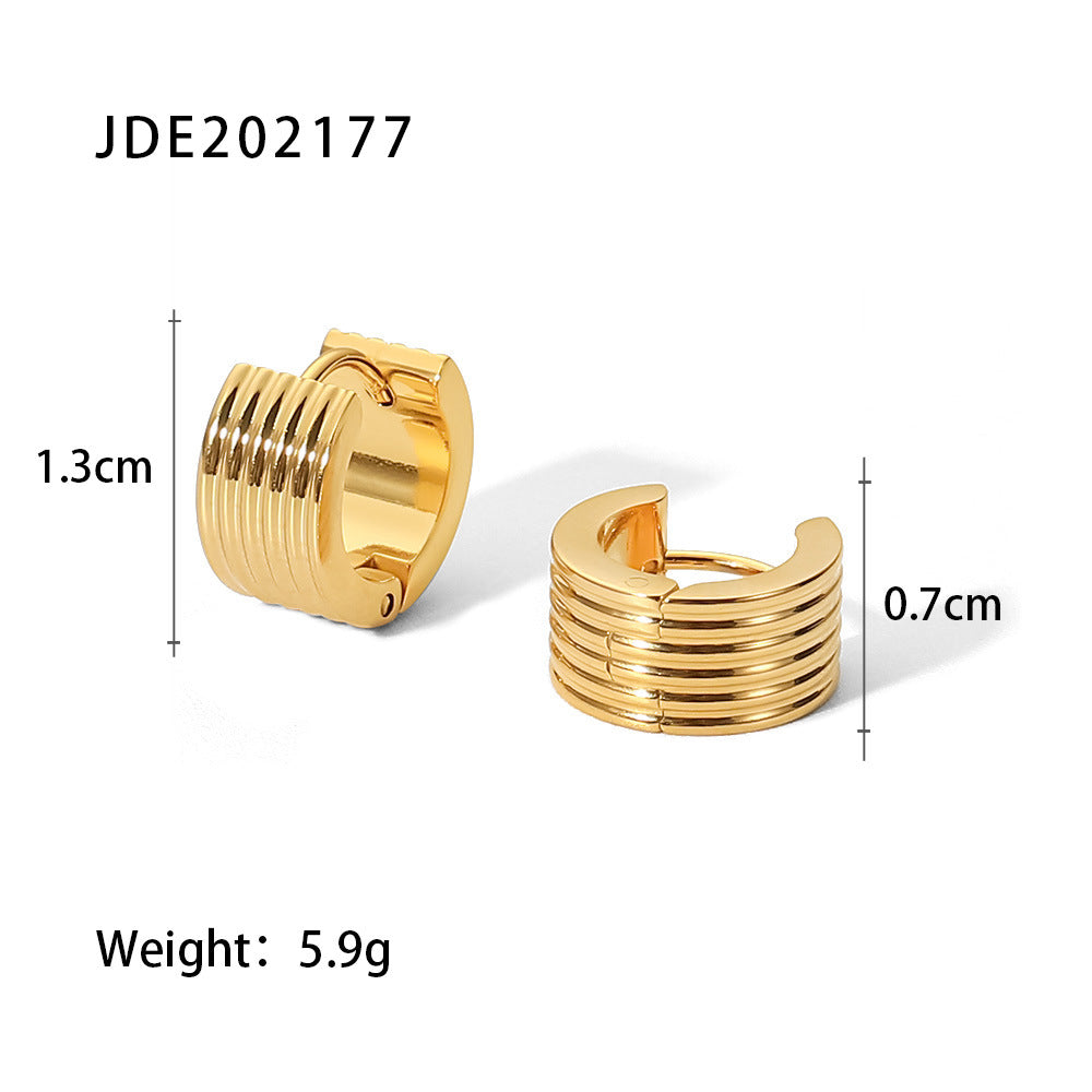 New Earrings Jewelry18K Gold Wide Ribbed Stainless Steel Earrings Fashionable Personality Earrings for Women