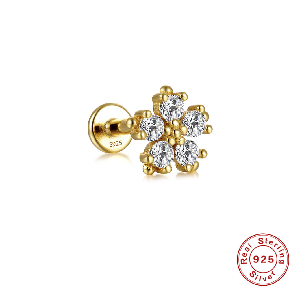 S925Sterling Silver Butterfly Inlaid Diamond Pearl Spiral Ear Cuff Hot Sale16G Flat Head Piercing Ear Cuff Jewelry