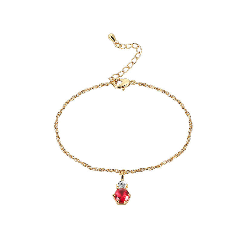 B0099 Red and Purple Two-tone Glass Inlaid Zircon Bracelet for Women Simple Design