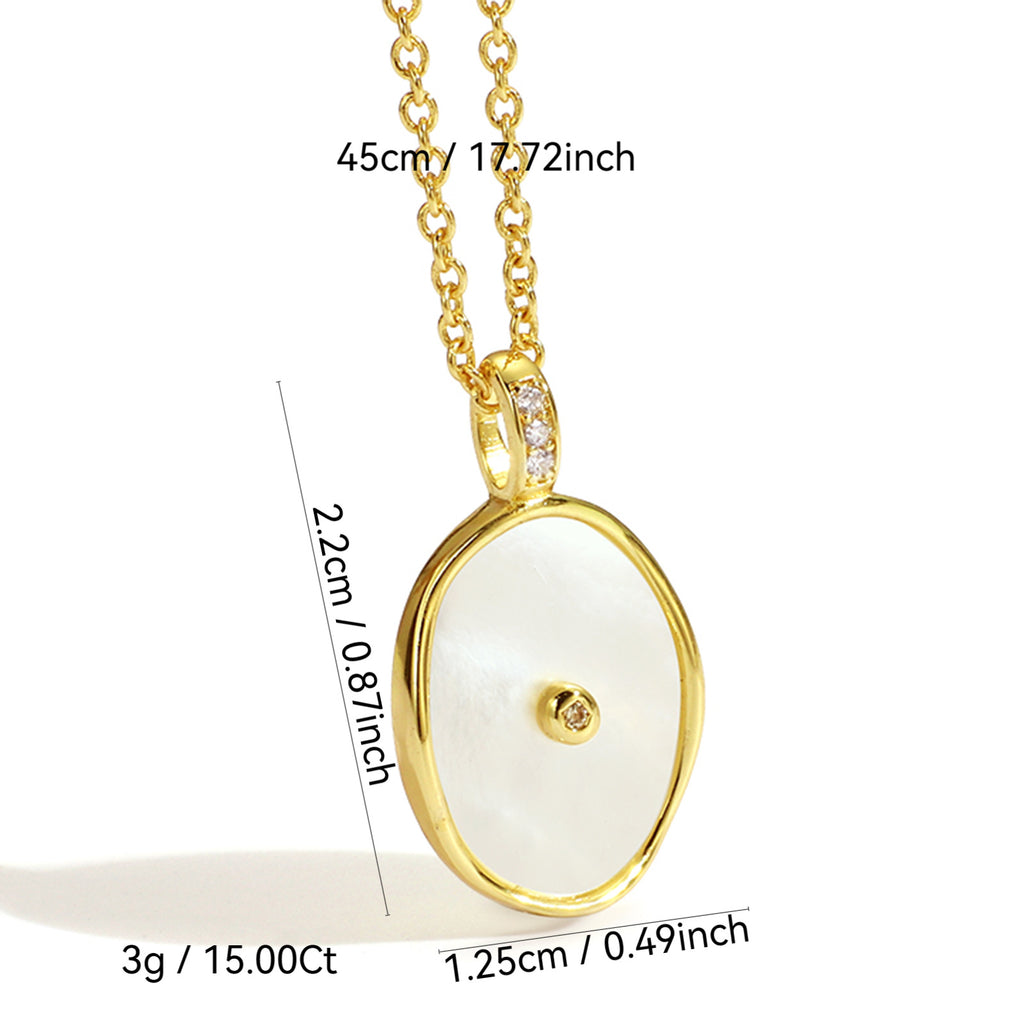 Fashion Necklace Geometric Simple Oval Inlaid Diamond Shell Pendant Collarbone Chain In Stock