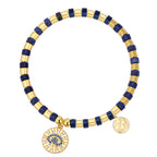 B0276 Vintage Star and Moon Inlaid Zircon Beaded Chalcedony Tiger Eye Stone Bracelet Trendy