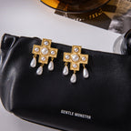 Cross Imitation Pearl Earrings Non-Fading Jewelry for Women Stainless Steel