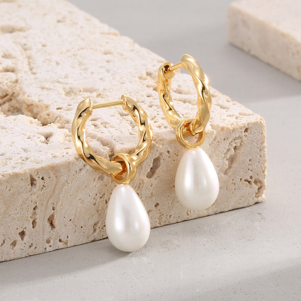 E0400 Xiaoxiang Design Pearl Drop Earrings for Women Brass Gold-Plated Elegant Earrings