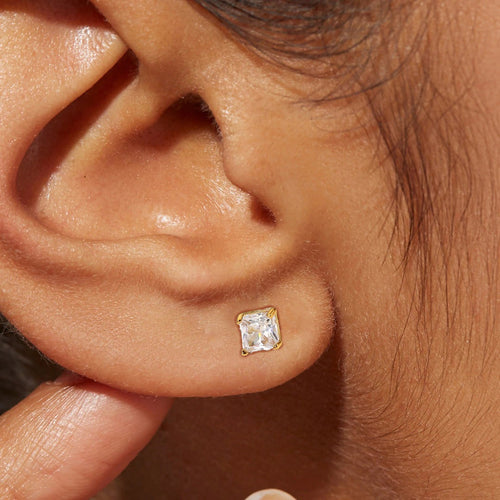 18K Gold-Tone Geometric Cubic Zirconia Stainless Steel Stud Earrings for private-label fashion jewelry buyers