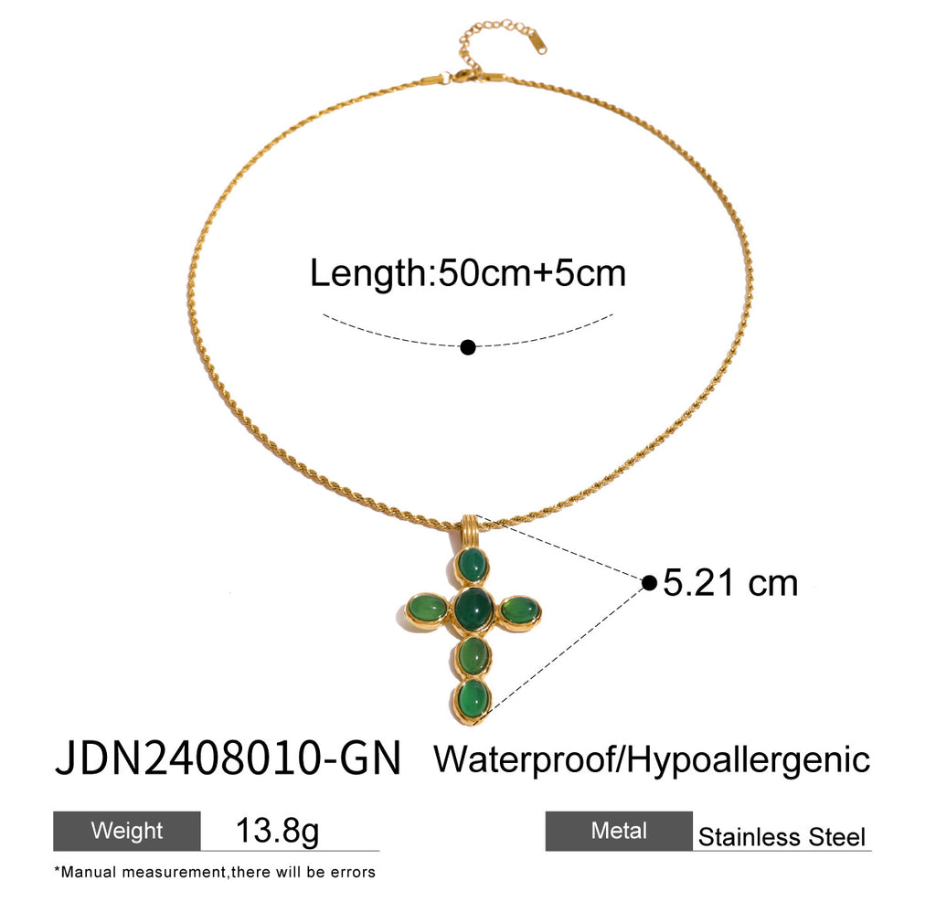 Stainless Steel Cross Pendant Necklace Zircon Natural Stone Clavicle Chain Neck Chain Jewelry