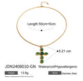 Gold-Plated Stainless Steel Cross Cubic Zirconia Pendant Necklace with Stone Detail — product profile — jewelry finish and design detail