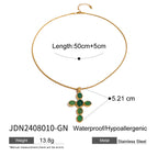 Stainless Steel Cross Pendant Necklace Zircon Natural Stone Clavicle Chain Neck Chain Jewelry