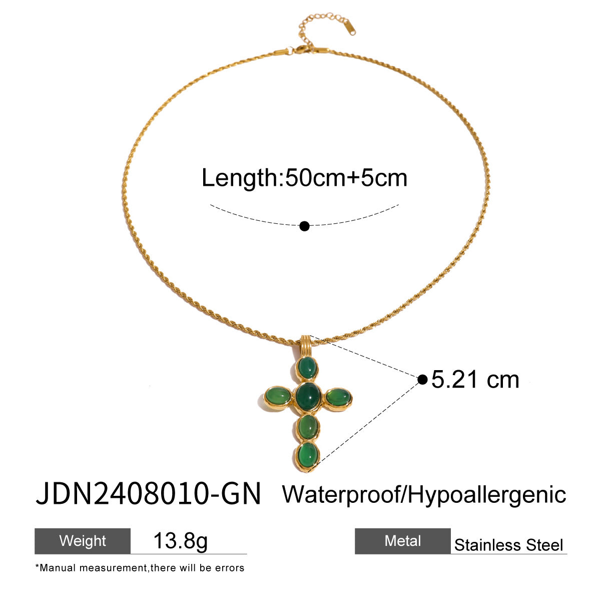 Stainless Steel Cross Pendant Necklace Zircon Natural Stone Clavicle Chain Neck Chain Jewelry