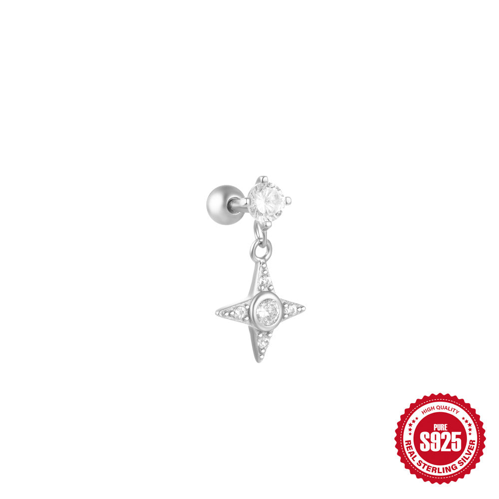 New S925Silver Moon Star Pendant Earrings Twist Ball Threaded Ear Bone Studs Hot Selling Cartilage Piercing Jewelry