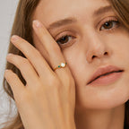 R0238 French Fashion Simple Green Zircon Joint Finger Ring for Women Iridescent Opal Ring