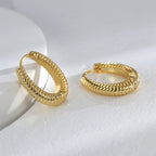 E0586 Korean Retro Fashion Design Earrings for Women, Copper Gold-Plated, Twisted Texture, Croissant Hoop Earrings